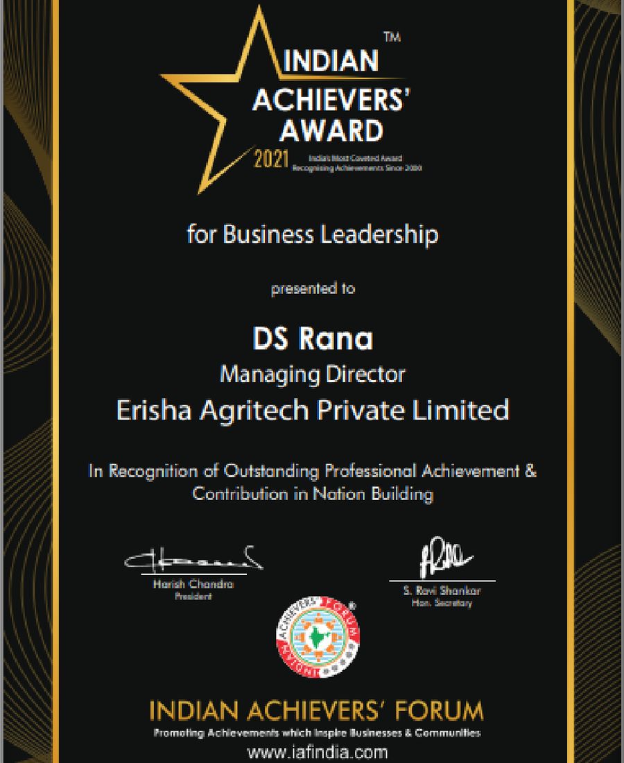 Indian Achievers Award for Business Leadership presented to Dr. DS Rana